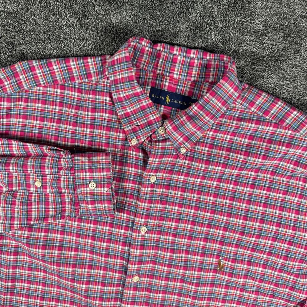 Ralph Lauren Shirt Mens 2XLT Pink Plaid Oxford Flesh Pony Long Sleeve NWOT